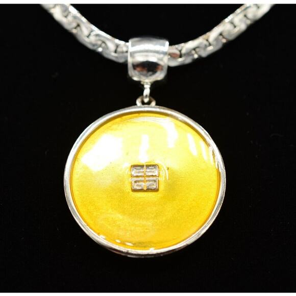Givenchy Vintage Logo Pendant Necklace 4G Yellow Enamel Silver Signed 1980s BinE - Picture 1 of 12